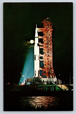 Postcard Apollo 17 on Launch Pad 39A Full Moon in Background Unposted Chrome