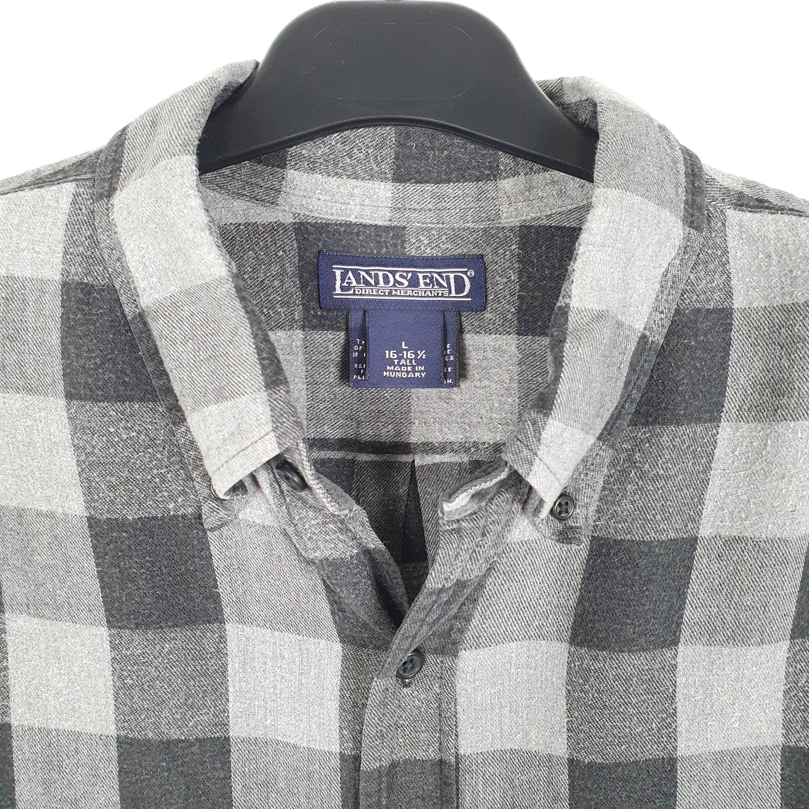 LANDS END Grey Check Shirt Flannel Overshirt Shacket Tall Long Sleeve Mens L image 2
