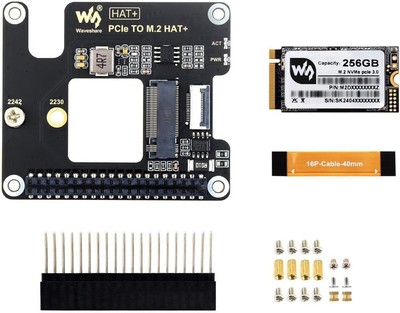 PCIe to M.2 Adapter for Raspberry Pi 5, with 256GB Solid State Drive, Supports