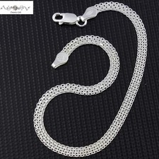 Women 925 Sterling Silver Flat Mesh Rope Chain Anklet Foot / Hand Bracelet 9-11"