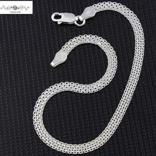 Women 925 Sterling Silver Flat Mesh Rope Chain Anklet Foot / Hand Bracelet 9-11"