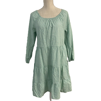J Crew Factory Womens XS Gingham Cotton Poplin Raglan Tiered Mini Dress  Green | eBay