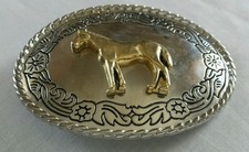 GOLD TONED 3D RAISED HORSE WESTERN BELT BUCKLE SILVER TONED BACKGROUND