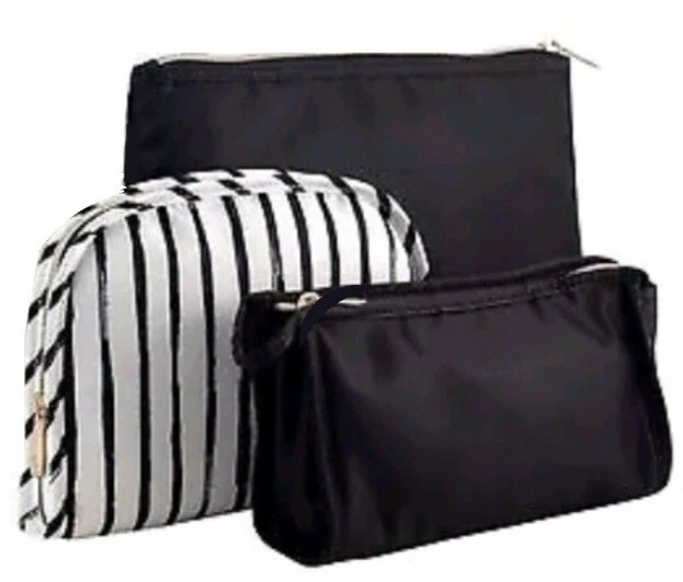 Bolsa organizadora de maquillaje Sonia Kashuk conjunto de 3 piezas bolsa cosmética con cremallera estuche para lápices rayas Foto 2 de 4