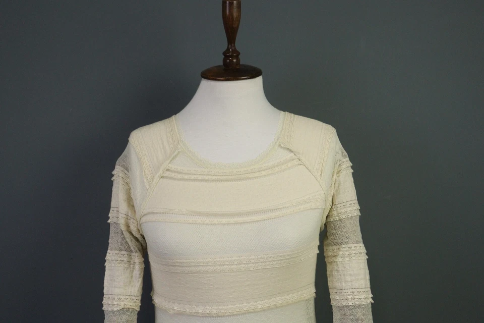 Blusa Camisa Denim & Supply Ralph Lauren Encaje Malla Manga 3/4 Cuello Redondo Talla S Foto 2 de 4