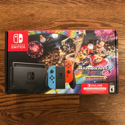 New Nintendo Switch Bundle w/ Mario Kart 8 Deluxe + 3 Month membership, In Hand - Picture 1 of 7