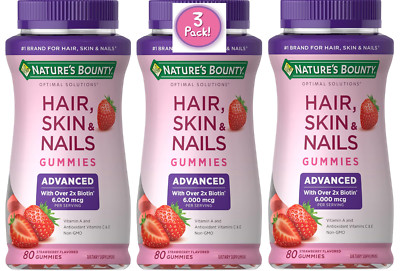 3 Pack Hair Skin Nails 240 (3x80) Gummies 6000mcg Double Biotin wt Vitamin A C E