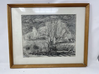 Gunnar Müller Grafik Landschaft Tusche 1978 Gerahmt
