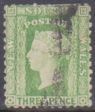 (F369-6) 1880 NSW 3d green small diadem stamp (F)