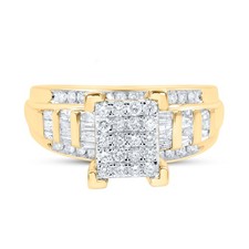 10kt Yellow Gold Womens Round Diamond Rectangle Cluster Bridal Wedding Enga