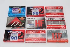NEW ( 9 ) MEMOREX / BASF / TDK / SONY - BLANK Audio Cassette Tapes LOT 