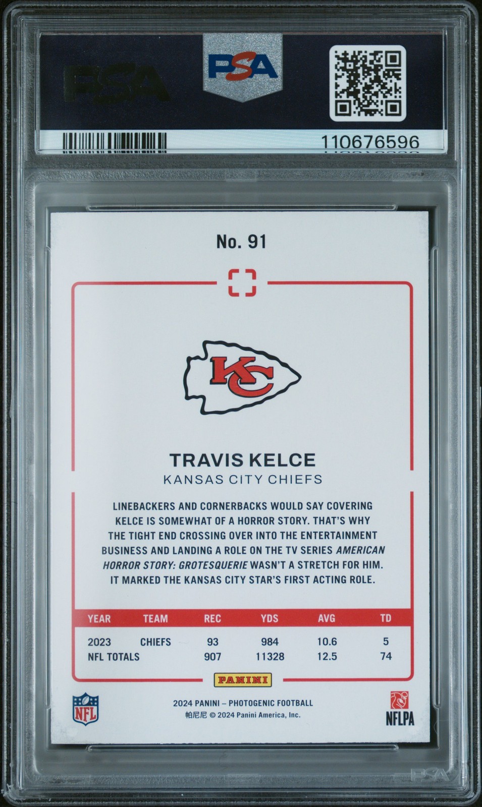 2024 PANINI PHOTOGENIC #91 TRAVIS KELCE PSA 8 view 2