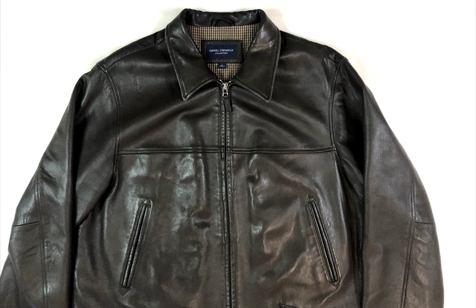 Daniel Cremieux Collection Men's Large Lambskin Dark Brown Zip-Up Bomber Jacket - Image 4 of 4