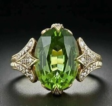 2Ct Oval Cut Lab-Created Peridot Vintage Style Ring 14K Yellow Gold Plated