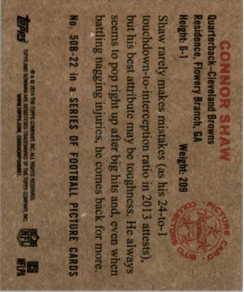 2014 Bowman '50 Bowman Mini #50B22 Connor Shaw - FB - Image 2 of 2