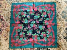 Vintage Berkshire Polyester Scarf Made in Italy Striped Floral 30  Square EUC