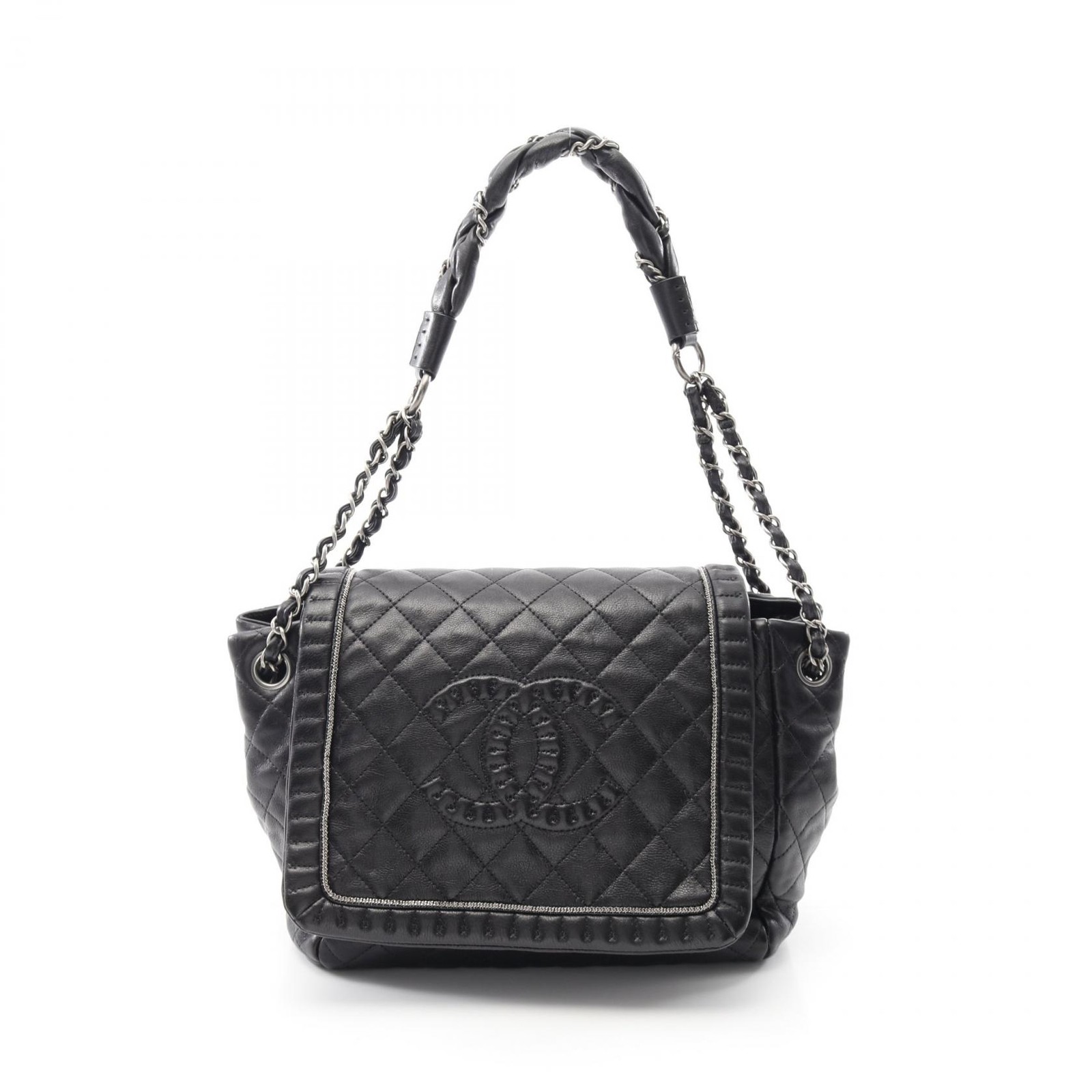 CHANEL COCO Mark Chain Shoulder Bag Lambskin sheep leather Black Used Women