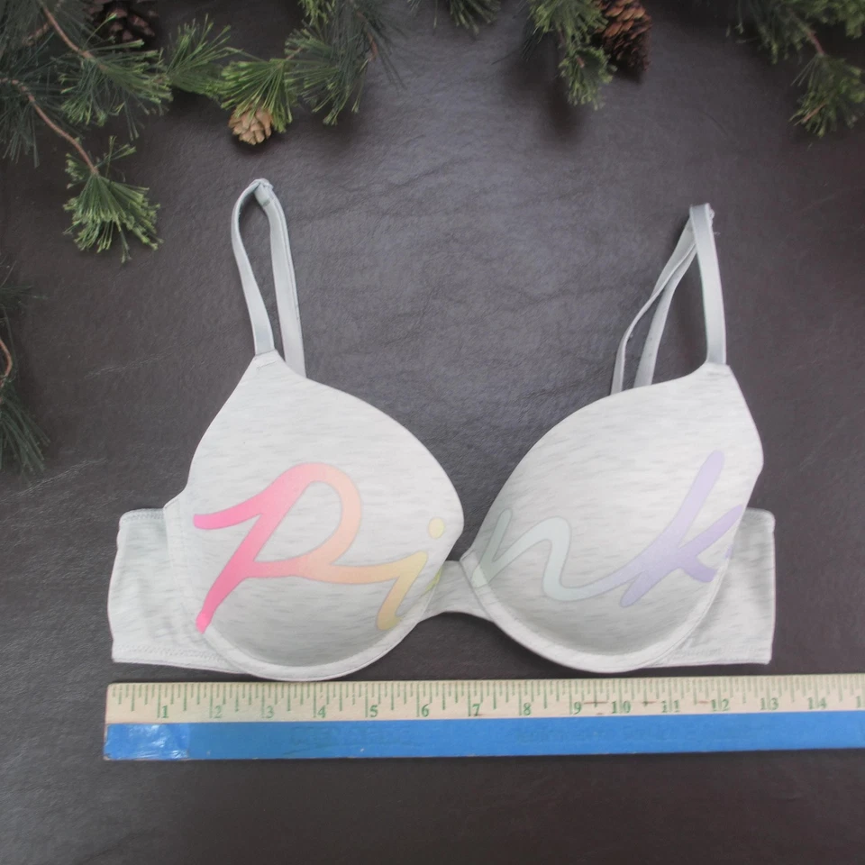 Victoria's Secret PINK Bra Womens 34C Gray Padded Underwire Adjustable Straps - Image 2 of 4