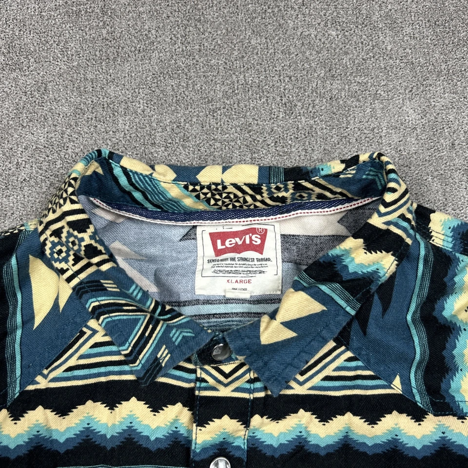 Levis Shirt Mens XL Blue Pearl Snap Long Sleeve Aztec Rancher Sawtooth Limited - Image 3 of 4
