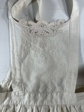Vintage Beige/Oat-Colored Linen Apron - Lace  Embroidered, Victorian