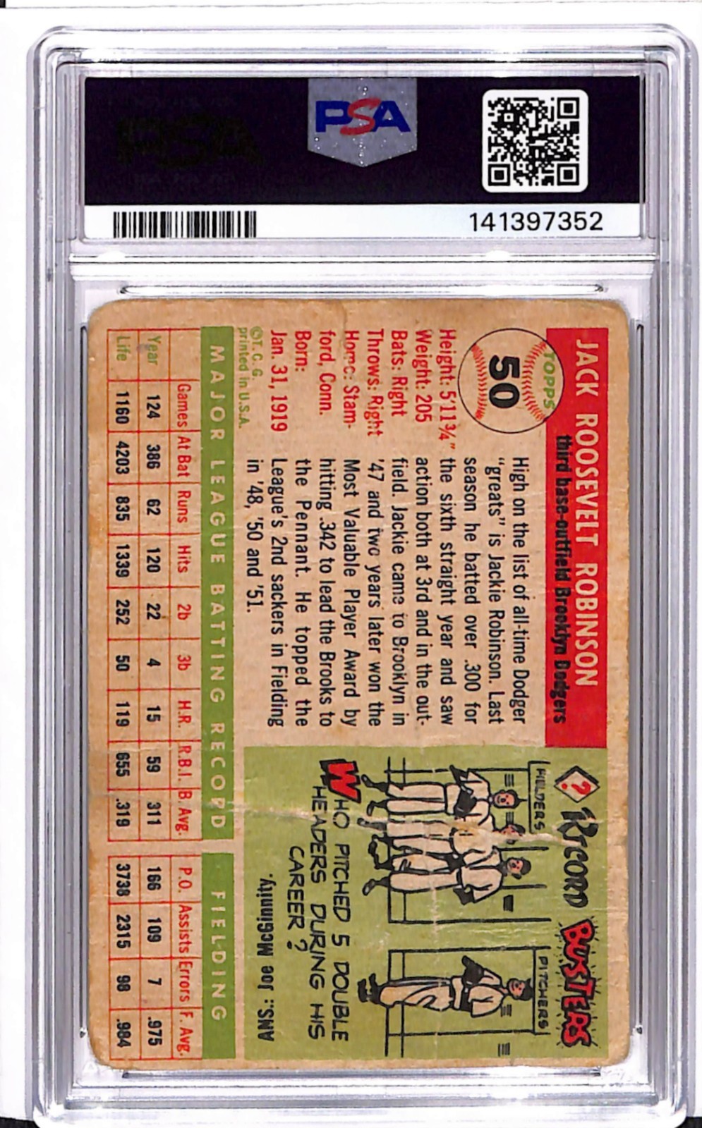 1955 Topps - Jackie Robinson #50 PSA 1 view 2