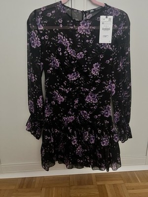 ZARA Kleid mit Blumenmuster   Gr. M   Neu mit Etikett schwarz lila
