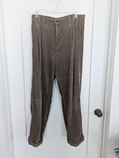 Vtg Chaps Ralph Lauren Men 36×32 Brown Corduroy Pants Cuffed Hemline Pleated 