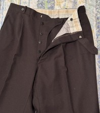 Vintage 1940s Brown Wool Dress Pants NOS Button-Fly 31x32 Pleated Deadstock