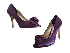 Phase Eight Satin Purple Slip On Rose Corsage Peep Toe Stiletto Heel Shoes 7 UK 