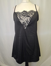 PLT Slip Dress Mini Cami Satin Lace Sheer Strappy Cocktail Black UK16 NWT C6303