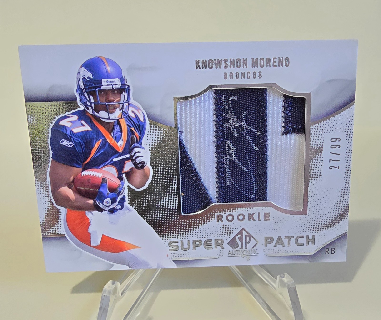 2009 Sp Authentic KNOWSHON MORENO *ROOKIE SUPER PATCH AUTO* #d /99  27/99 JERSEY