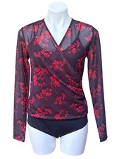 Tahari Women's NWT Floral Mesh My Perfect Shape Bodysuit, Long Sleeves Size L