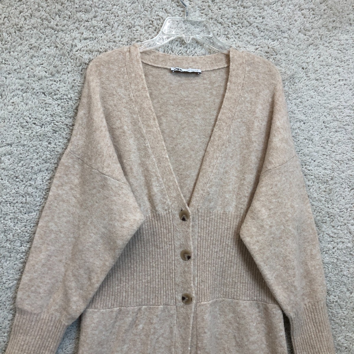 ZARA Cardigan Dress Medium Adult Beige Yak Wool Maxi Sweater V