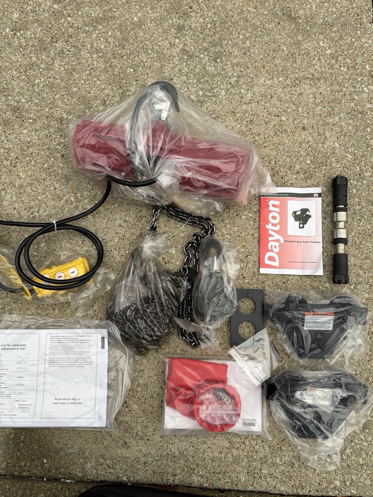Dayton 4Gu71 Electric Chain Hoist, 500 Lb, 10 Ft, Hook Mounted - WITH Trolley +