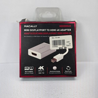 Macally MDHDMI4K Mini DisplayPort HDMI 4K Adapter Silver Aluminum Thunderbolt 2