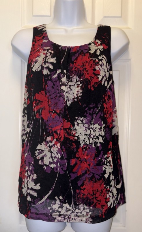 Women's 212 Collection Sleeveless Blouse Career Top Size S Black Pink Purple ￼