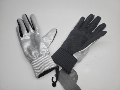 UR Powered Womens Tech Leather Gloves Touch Compatible Metallic Silver Black S/M