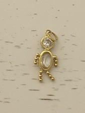 14k Yellow Gold Birthstone Baby Kid Pendant Charm April White Clear Stone