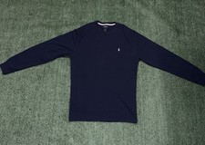 POLO RALPH LAUREN Waffle Knit Cotton Pullover Sweater Sz L Mens Thermal Blue