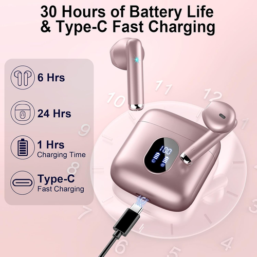 Auricolari Wireless Cuffie Bluetooth 5.4 con Microfoni ENC Cancellazione Rumore 30H LED - Foto 3 di 7