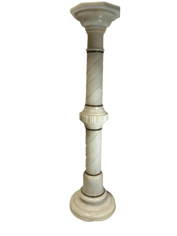 Large Antique Victorian Alabaster Barley Twist Pedestal Column Stand 39" H