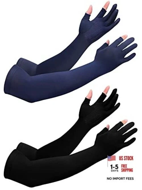 2 Pairs Sun Arm Sleeves for Men Women with 2 Finger Holes Anti Black, Navy
Opens in a new window or