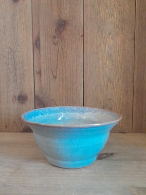 Handmade Studio Pottery Glazed Stoneware Bowl Signed Blue And Tan 7''x3''