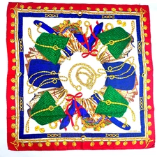 Celine Bags Scarves & Chain Link Silk Scarf Red Blue Green Multicolor 33″x32.5"