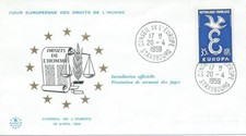 FRANCE ENVELOPPE COMMEMORATIVE INSTALLATION COUR DES DROITS DE L'HOMME 20 4 1959
