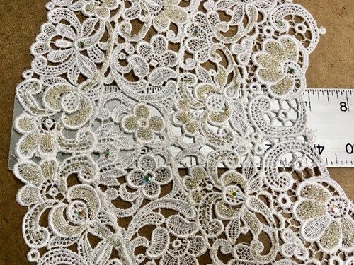 Guipure Lace Beaded Collar Vtg 1980 White w/Silver Rocaille Beads, AB Stones - Picture 6 of 13