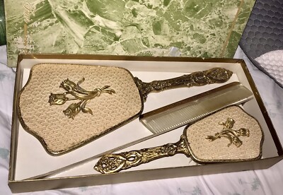 Hollywood Regency 1950 Mid Century Vanity Fair Dresser Set 24kt Gold Plated  NOS | eBay