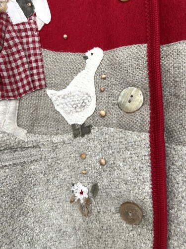 Vintage Austria Giesswein Red Patchwork Girl w/Goose Wool Sweater Jacket (38) - Picture 4 of 8