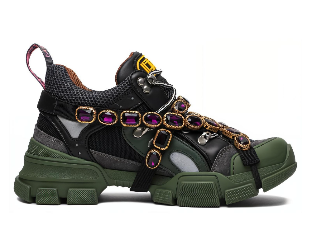 Gucci Flashtrek Detachable Crystals Sneaker Women's Green 537355