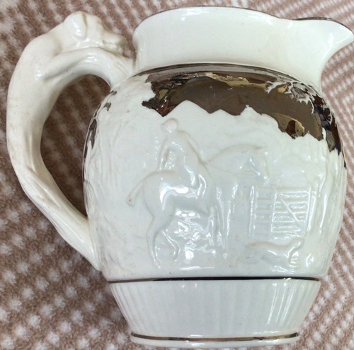 Fox Hunt Hunting Small Wedgwood Lusterware White Hound Handle Jug #13 - Picture 4 of 9